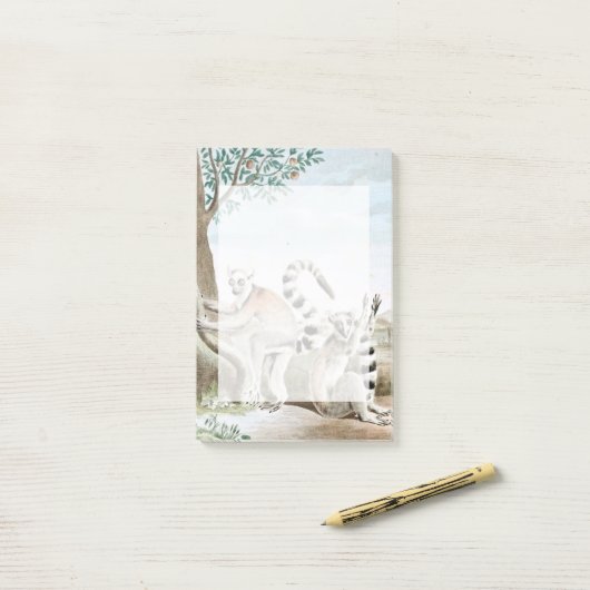 Lemuren-Illustration Post-it Klebezettel (Auf Schreibtisch)