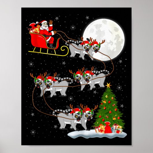 Lemurs Santa Sleigh Flying Funny Magical Christmas Poster (Vorne)