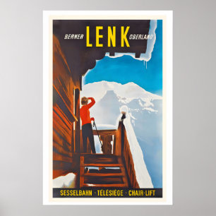 Lenk Oberland Bernese Schweiz Vintage Skier Poster