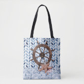 Lenkrad des Schiffes, Seesterne, nautisches Muster Tasche (Vorderseite)