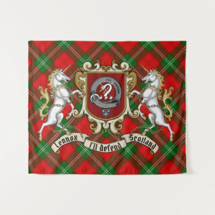Lennox-Clan-Abzeichen & Einhörner mit Tartan Wandteppich