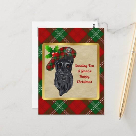 Lennox Clan Abzeichen & Tartan Weihnachtskarte Postkarte (Vorderseite/Rückseite Beispiel)