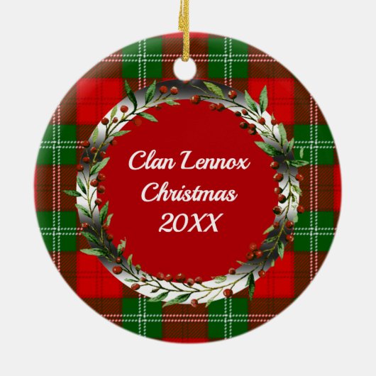 Lennox-Clan-Abzeichen und -Tartan personalisierter Keramik Ornament (Hinten)