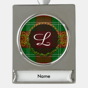 Lennox Tartan und Monogramm Banner-Ornament Silber