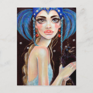 Lenore und die drei mit Augen Raben, Originalkunst Postkarte