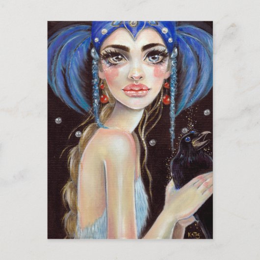 Lenore und die drei mit Augen Raben, Originalkunst Postkarte (Vorderseite)