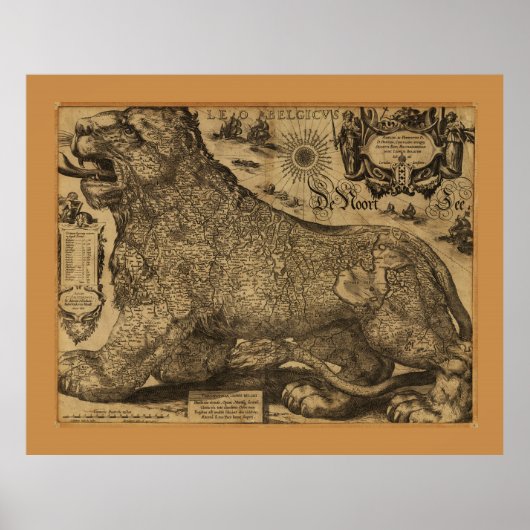 Leo Belgicus, Benelux Gewerkschaft Map (1611) Poster (Vorne)