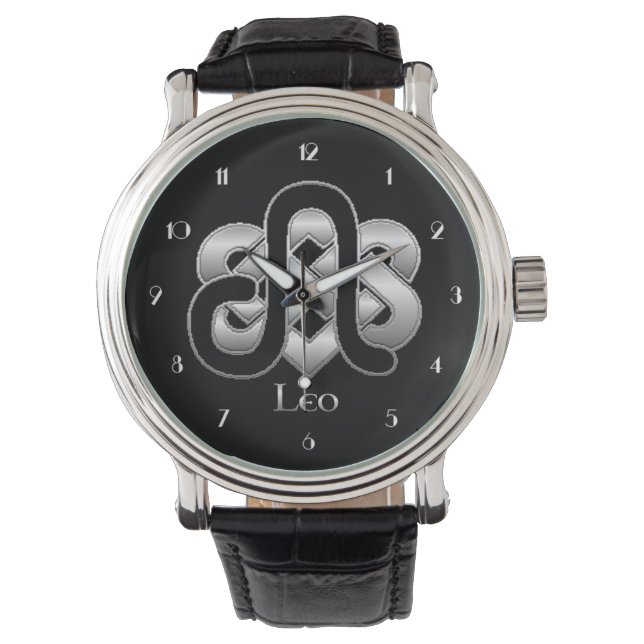 Leo Birth Sign Celtic Knot Zodiac Wrist Watch Armbanduhr (Vorderseite)