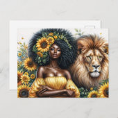 Leo Black Woman mit Löwenblume Thema Postkarte (Vorne/Hinten)