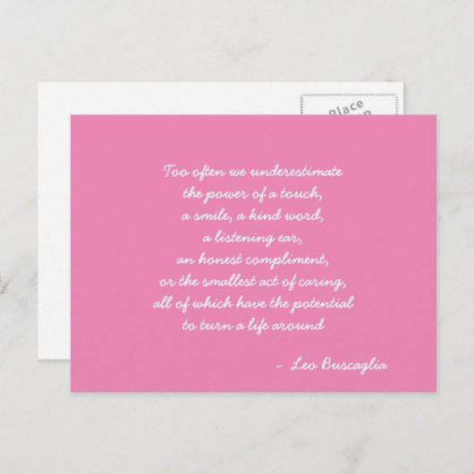 Leo Buscaglia Zitat pink und weiß Postkarte (Vorne/Hinten)