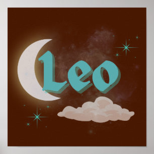 Leo Celestial Moon Cloud Stars Astrologie Kunst Poster