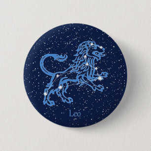 Leo Constellation and Zodiac Sign with Stars Button