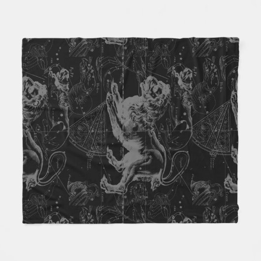 Leo Constellation Hevelius 1690 auf Schwarz Fleecedecke (Vorderseite (Horizontal))