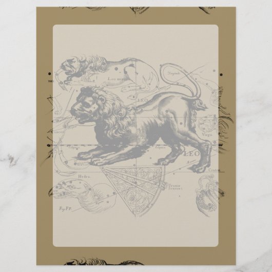 Leo Constellation Map Hevelius 1690 auf Taupe (Vorderseite)