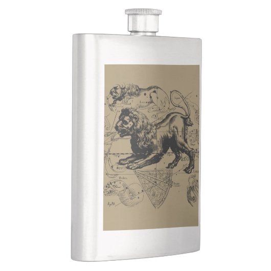 Leo Constellation Map Hevelius 1690 auf Taupe Flachmann (Rechts)