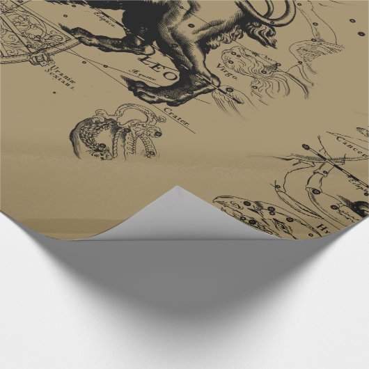 Leo Constellation Map Hevelius 1690 auf Taupe Geschenkpapier (Ecke)