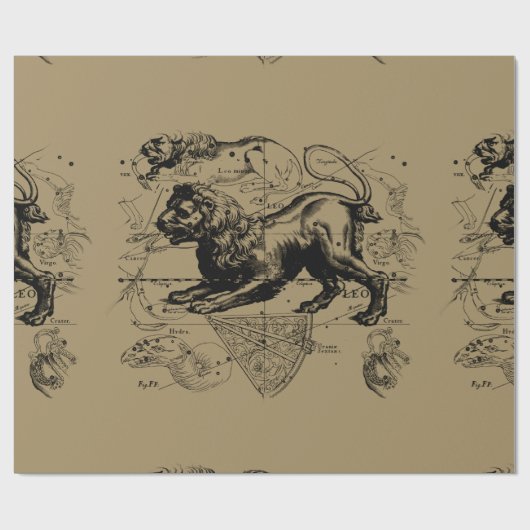 Leo Constellation Map Hevelius 1690 auf Taupe Geschenkpapier (Flach)