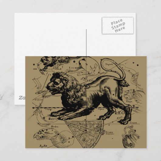 Leo Constellation Map Hevelius circa 1690 Postkarte (Vorne/Hinten)