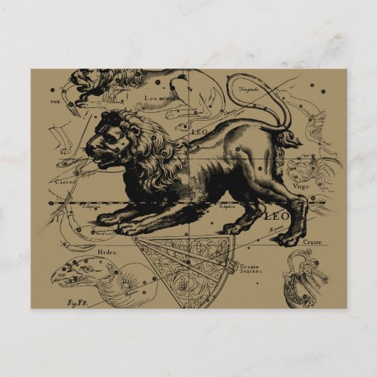 Leo Constellation Map Hevelius circa 1690 Postkarte (Vorderseite)