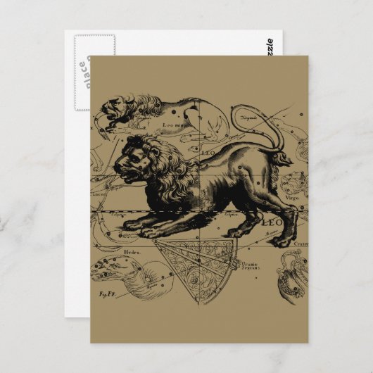 Leo Constellation Map Hevelius circa 1690 Postkarte (Vorne/Hinten)