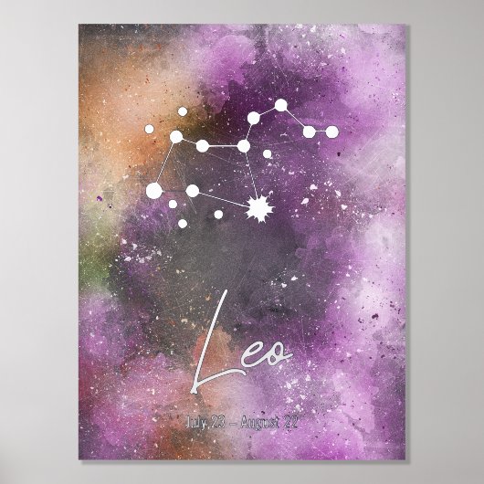 Leo Constellation Zodiac Sign Lila Galaxie Foliendrucke (Vorderseite)