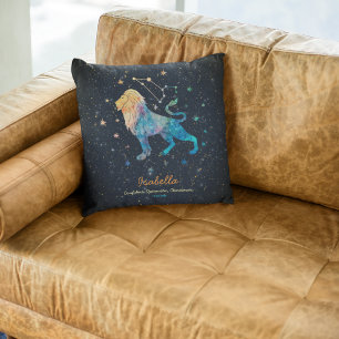 Leo Constellation Zodiac Watercolor Stars Galaxy Kissen