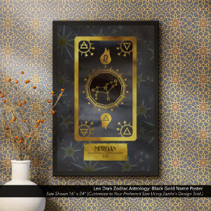 Leo Dark Zodiac Astrologie: Schwarzer Goldname Poster
