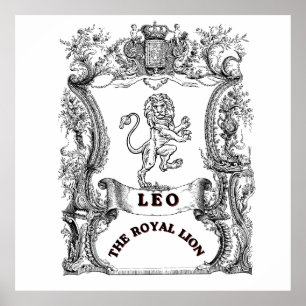 Leo Der Königslöwe Vintage-Zodiakusschriftrolle Poster