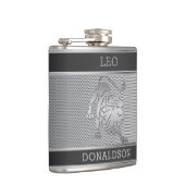 Leo der Löwe in Schwarz und Silver Mesh Flachmann (Rechts)