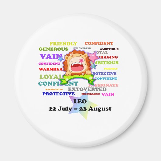 Leo, der Löwe, Zodiac signieren Custom Astrologie Magnet (Vorne)
