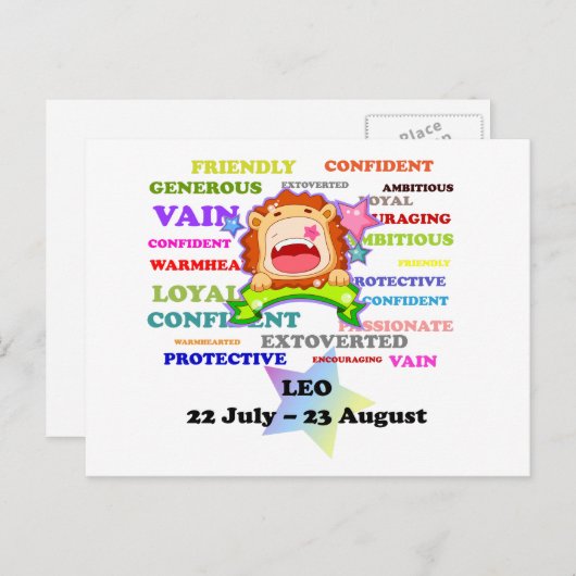 Leo, der Löwe, Zodiac signieren Custom Astrologie  Postkarte (Vorne/Hinten)