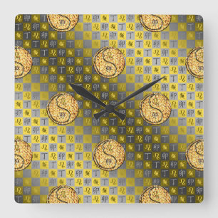 Leo & Feuerkaninchen Quadratische Wanduhr