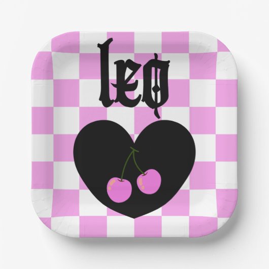 Leo Gothic ästhetic Checkered Cherry Art Pappteller (Vorderseite)