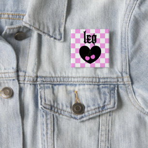 Leo Gothic Ästhetik Schachbrett-Kirsch-Design Button