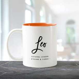 Leo Horoscope Modern Fun Birthday Script Zodiac Zweifarbige Tasse