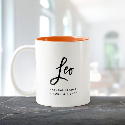 Leo Horoscope Modern Fun Birthday Script Zodiac Zweifarbige Tasse