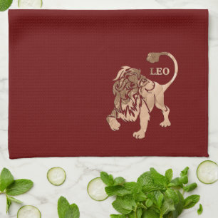 Leo Lion Brushed Gold RED Zodiac Handtuch