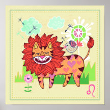 Leo Lion Cat Zodiac Kinderzimmer Print