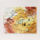 Leo Lion Geburtstag Zodiac Gold schwarze Aquarellf Puzzle (Horizontal)