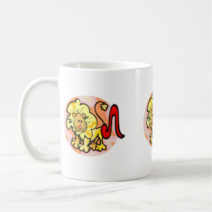 Leo Lion im Stil der 70er Jahre mit Symbol Kaffeetasse