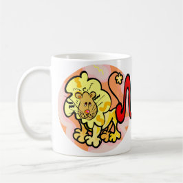 Leo Lion im Stil der 70er Jahre mit Symbol Kaffeetasse