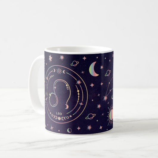 Leo Lion Spaß Ernährung Fakten zodiale Sternbilder Kaffeetasse (Vorderseite Links)