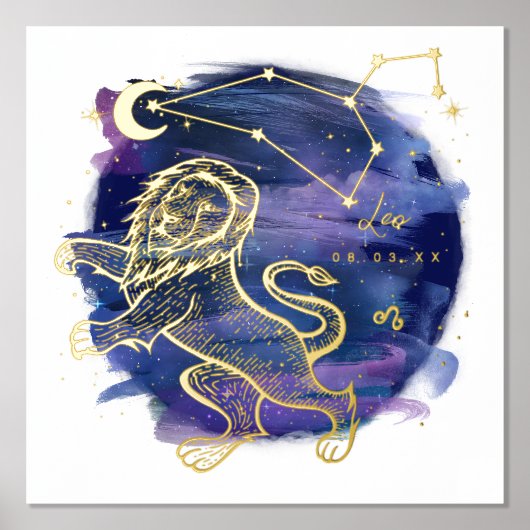 Leo Lion Zeichen des Zodiac Custom Geburtsdatum Foliendrucke (Vorderseite)