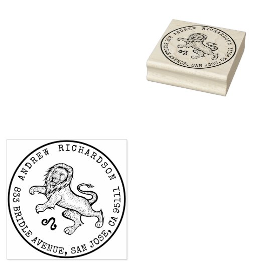 Leo Lion Zodiac handgezeichnet Wappen | RÜCKSENDEA Gummistempel (Stempel)