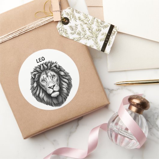 Leo Lions Head Zodiac Art Illustration Runder Aufkleber (Schenken)