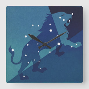 Leo Löwe Sternbild Vintage Zodiac Astrologie Quadratische Wanduhr