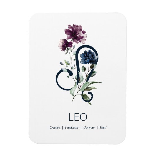 Leo Modern Floral Zodiac Symbol Magnet (Vertikal)