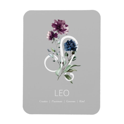 Leo Modern Floral Zodiac Symbol Magnet (Vertikal)