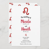 LEO Red Zodiac Astrologie Juli August Hochzeit Einladung (Vorne/Hinten)