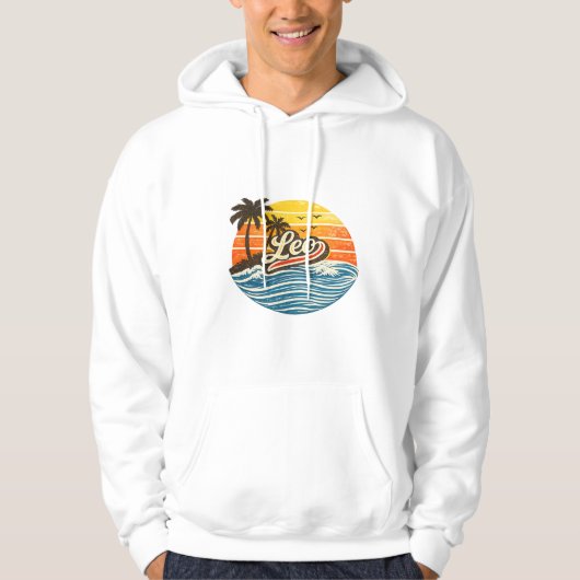 Leo Retro Sunset Name Design Hoodie (Vorderseite)